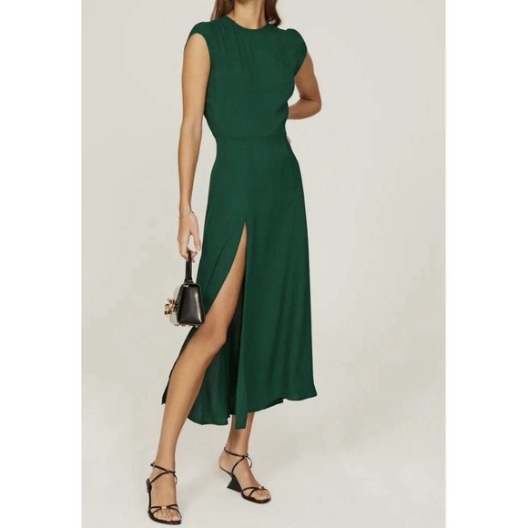 NEW Reformation Gavin Emerald Greem Midi Dress Cut Out Back Size 6 Wedding Party - Picture 2 of 15
